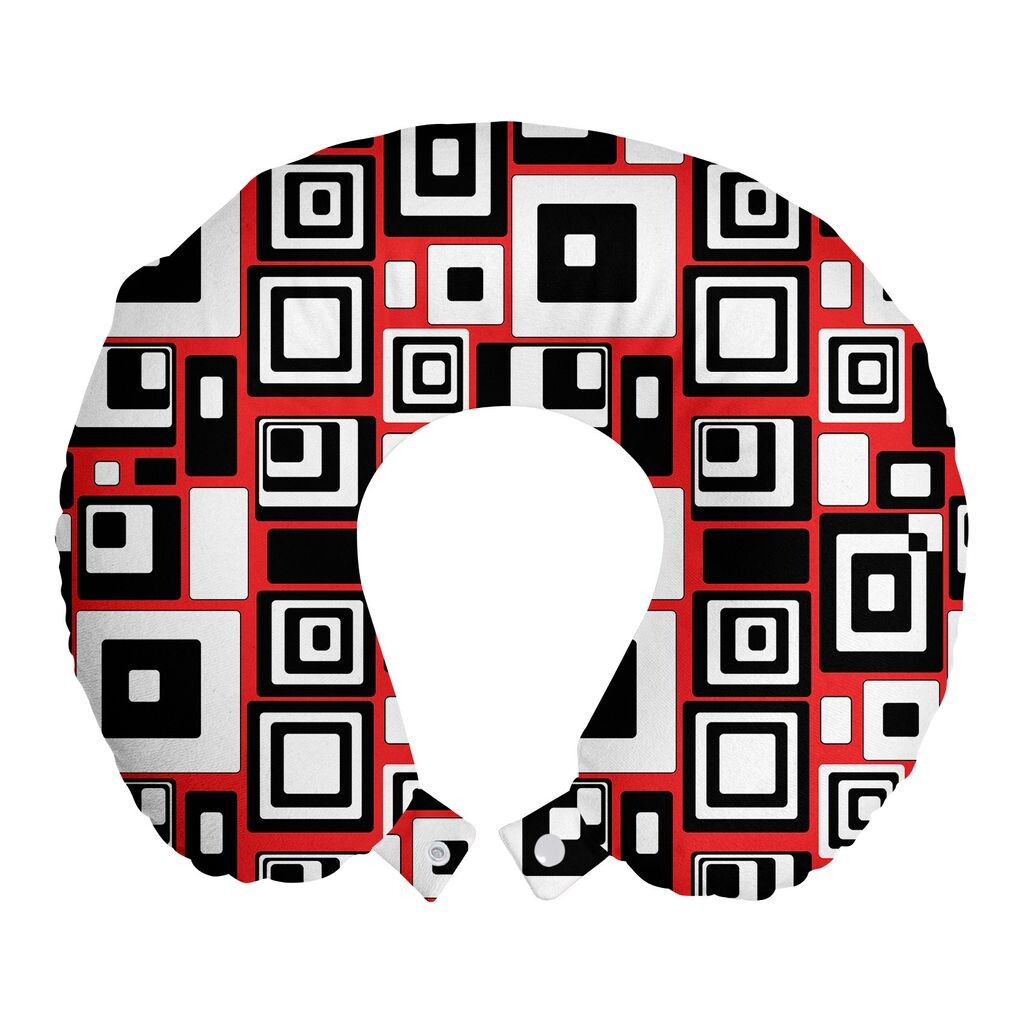 

ABAKUHAUS Абстрактная дорожная подушка для шеи, минималистский ретро, ​​пенопластовые дорожные принадлежности для самолета и автомобиля, 30x30 см, ярко-черный белый