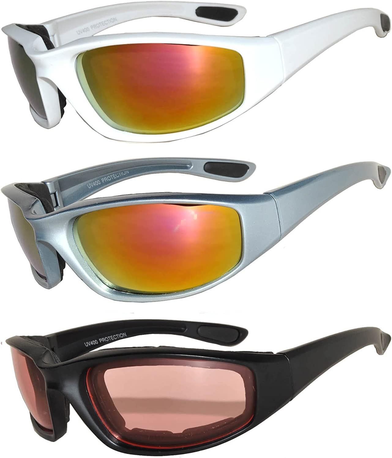 

Комплект из 3 мотоциклетных очков OWL, спортивные солнцезащитные очки с мягкой подкладкой, разные цвета, для мужчин и женщин, White/Red Mirror, Silver/Red Mirror, Black/Amber