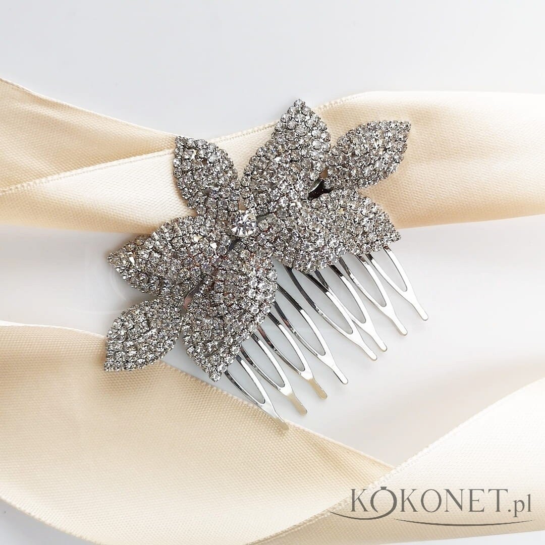 

Серебряный свадебный гребешок с цирконами и мотивом листьев Kokonet