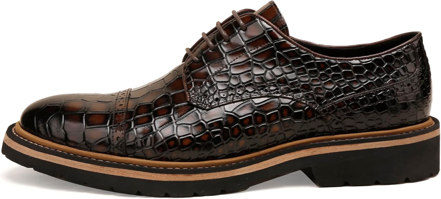 

Мужские пенни-лоаферы, кожаные оксфорды деловые броги, узор под крокодила Chrislook, коричневый