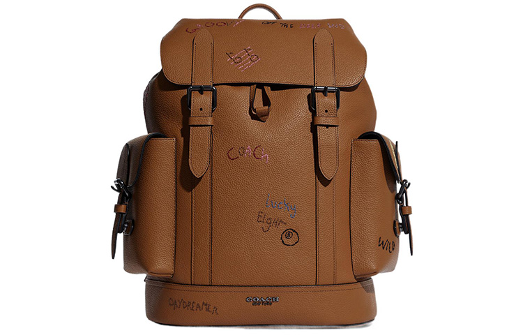 

Дневник Коллаборация с вышивкой Кожаный рюкзак Tubas Мужской Коричневый COACH