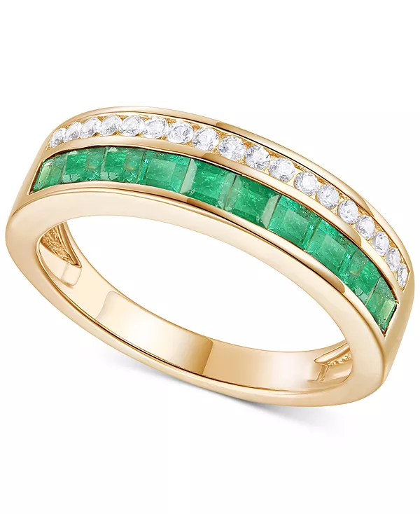 

Двойное кольцо из 14-каратного золота с изумрудами (7/8 карата) и бриллиантами (1/5 карата) Macy'S, 14k