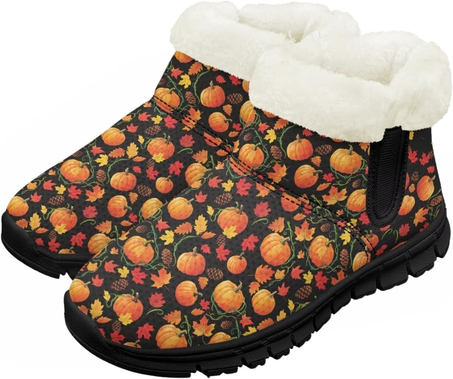 

Зимние сапожки для девочек-детей, противоскользящие прогулочные ботинки с меховой подкладкой, модные теплые короткие сапожки для вечеринки Pointodoor, Maple Leaf Pumpkin