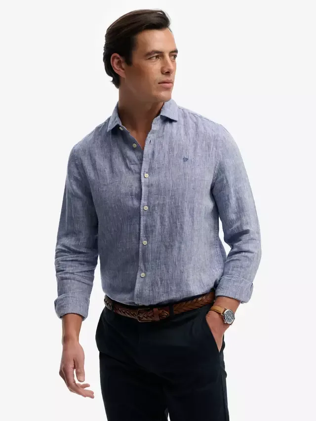 Льняная рубашка Ривьера Superdry, French Blue Chambray — фото 4