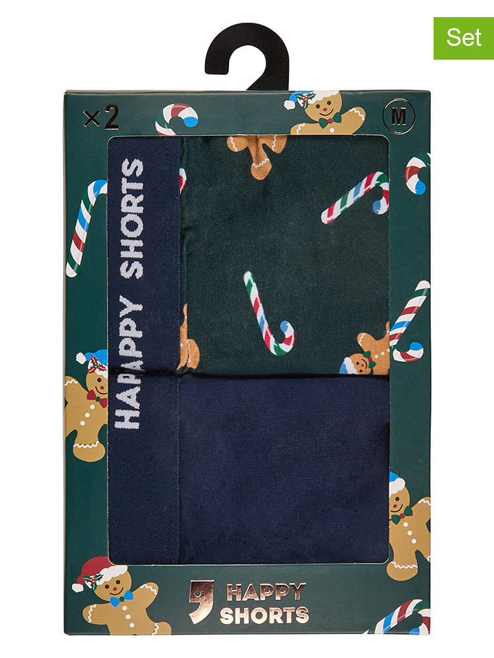

Happy Shorts Комплект из 2 штук: боксерские шорты изумрудно-зеленого и темно-синего цвета