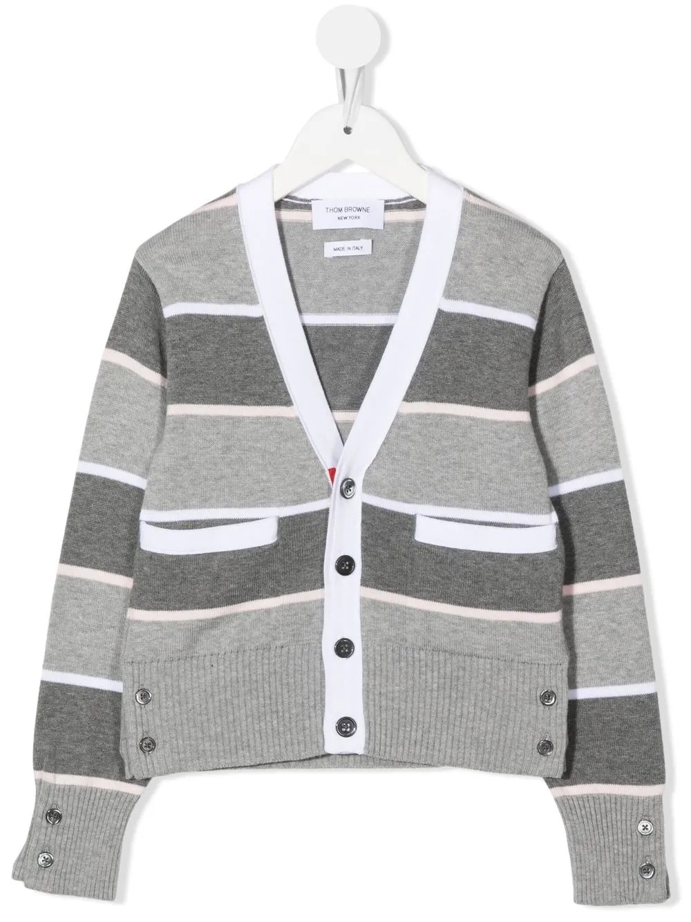 Полосатый кардиган с V-образным вырезом Thom Browne Kids, серый