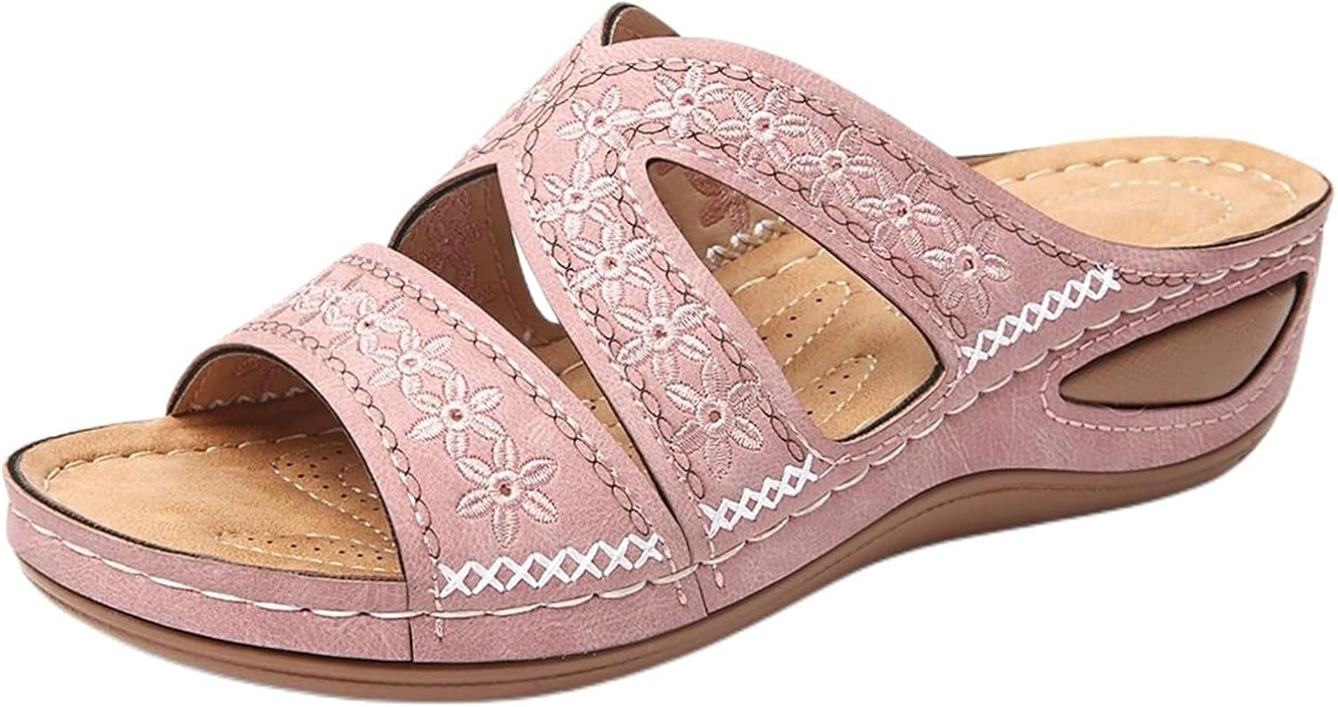 

Женские сандалии на танкетке Комфортные ортопедические сандалии, женские нарядные летние платформенные повседневные сандалии на танкетке, обувь без застежки с открытым носком, с вырезами, дышащие платформенные тапочки Generic, розовый