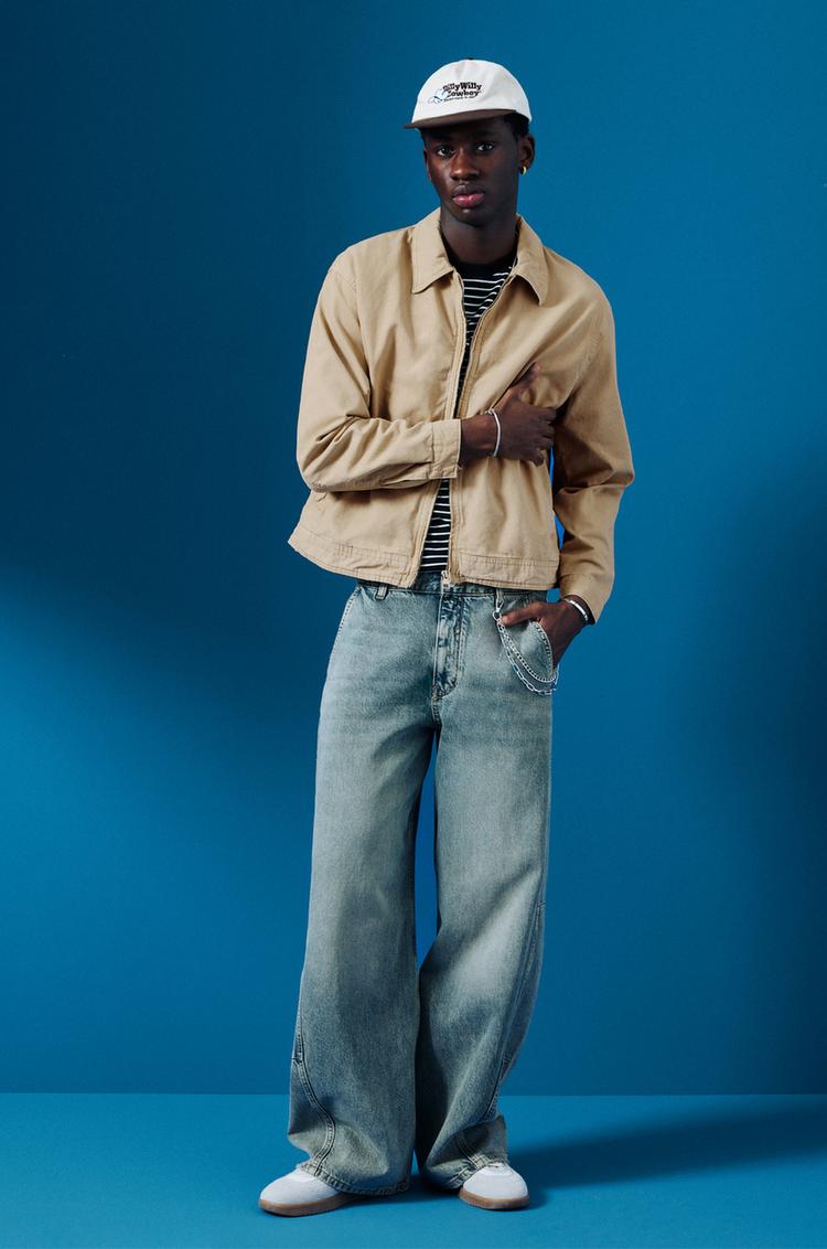 

Хлопковая куртка на молнии Pull And Bear, хаки
