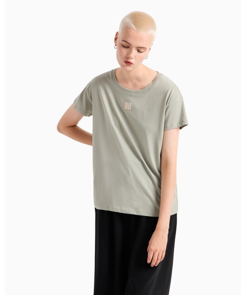 

Футболка с коротким рукавом, круглым вырезом, нашивкой с логотипом, бойфренд ARMANI EXCHANGE, песочно-серый