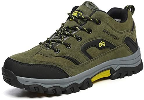 

Мужские водонепроницаемые походные кроссовки для зимы, треккинговые кроссовки с утепленной меховой подкладкой, нескользящие, большого размера, для ходьбы по снегу, кемпинга и альпинизма Qacksv, зеленый