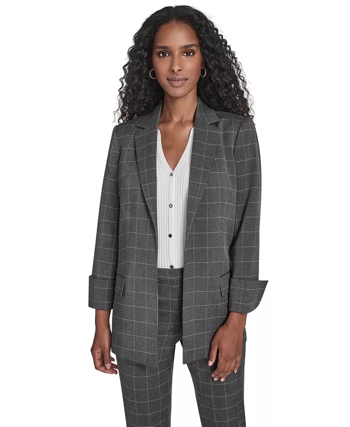 

Женская куртка с клетчатым принтом на запах Calvin Klein, серый