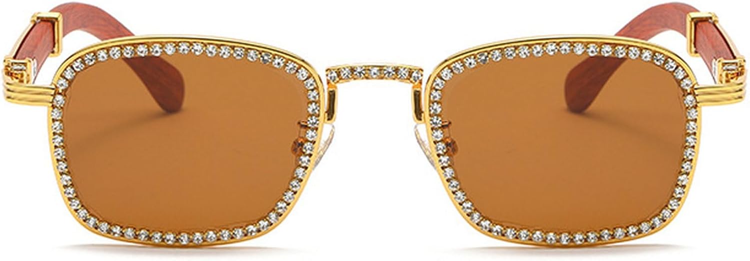 

Винтажные квадратные солнцезащитные очки в стиле панк с деревянными ножками и бриллиантами для мужчин, модные очки в стиле хип-хоп из сплава для женщин, с стразами для вечеринок mincl, Brown