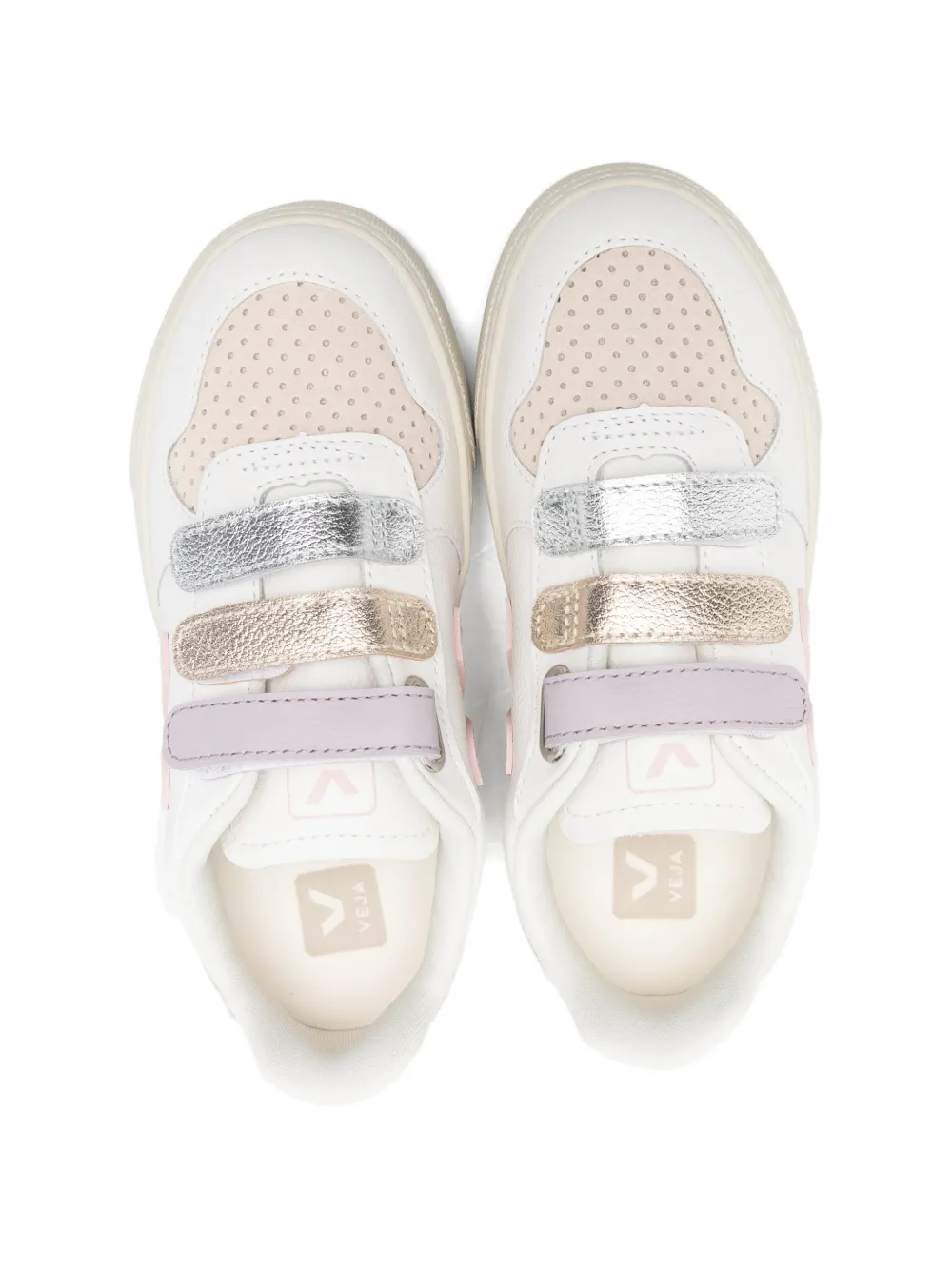 Кожаные кроссовки V-10 на липучках Veja Kids, белый — фото 3