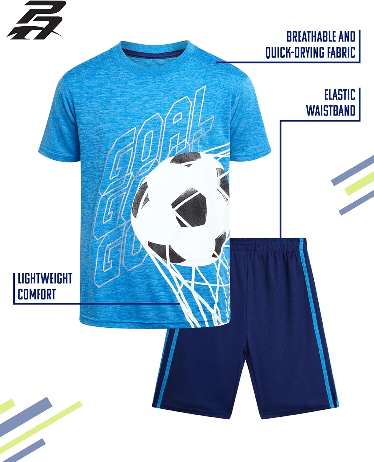 Детский спортивный костюм Pro Athlete, футболка и шорты, Blue/Navy Soccer, 8-16 — фото 2