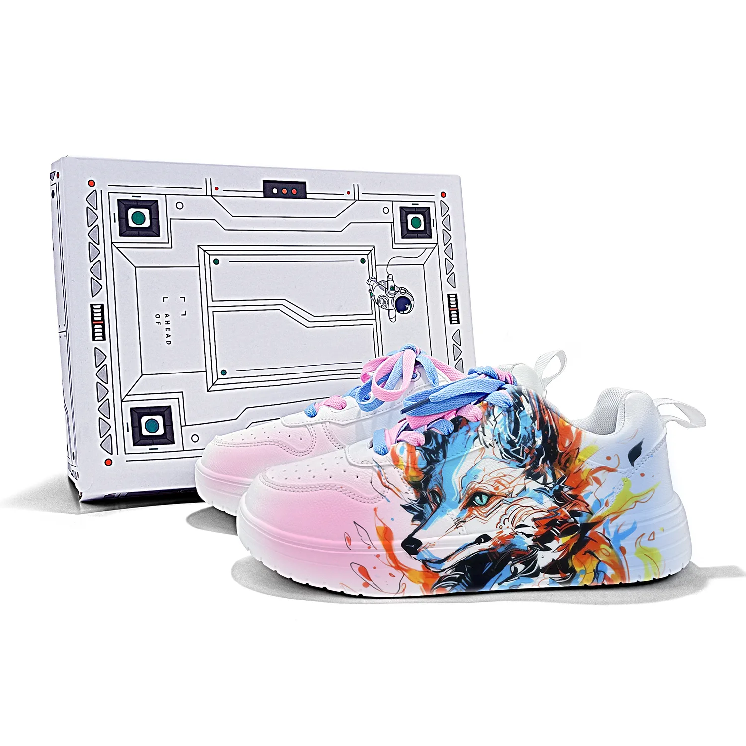Легкие дышащие скейтерские кеды из искусственной кожи унисекс ZUOLENGCHAN, White-Dazzling Color Mechanical Wolf-ZLA2087D — фото 3
