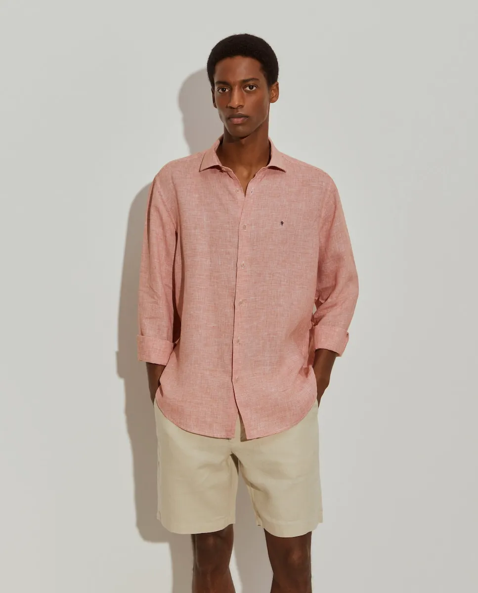 

Льняная рубашка с мелким узором классического кроя Lion Of Porches, оранжевый