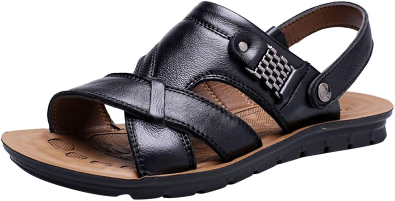 

Мужские кожаные сандалии для активного отдыха, комфортные ортопедические сандалии с поддержкой свода стопы, пляжные сандалии, шлепанцы Generic, черный