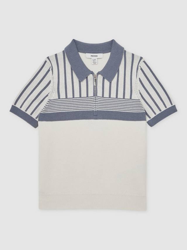 

Детская поло с короткими рукавами Hugo из хлопковой смеси Reiss, Off White/Airforce Blue