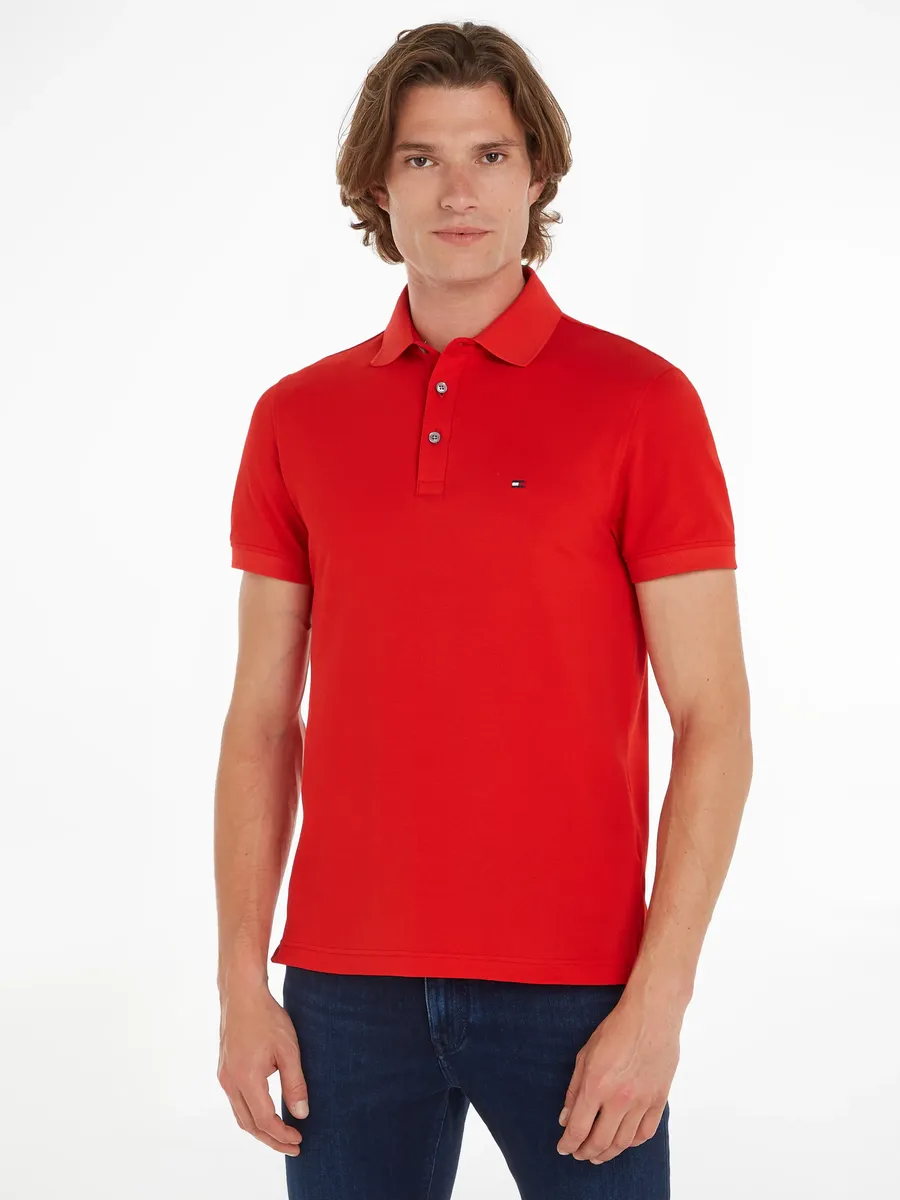 

Рубашка-поло Tommy Hilfiger "1985 SLIM POLO", фирменная вышивка, из хлопкового пике, красный