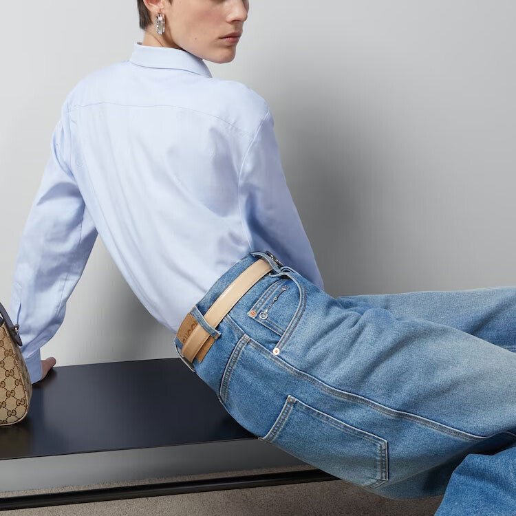 Рубашка женская Gucci, классический крой, синий — фото 3