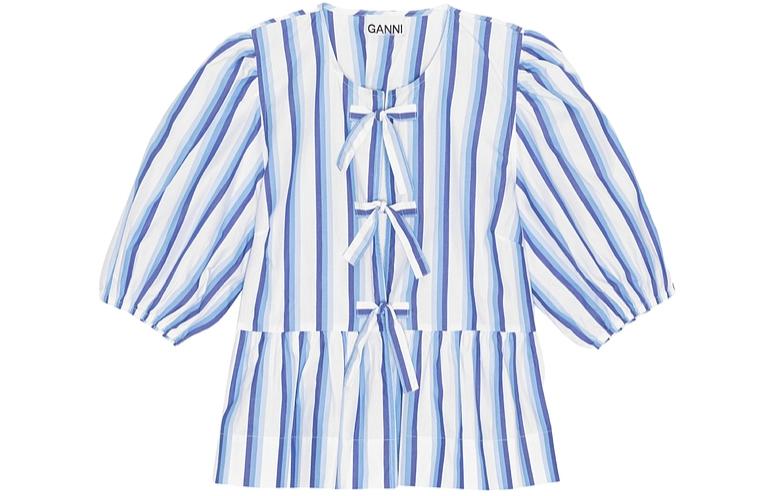 

Блузка с завязками и баской GANNI, серебро