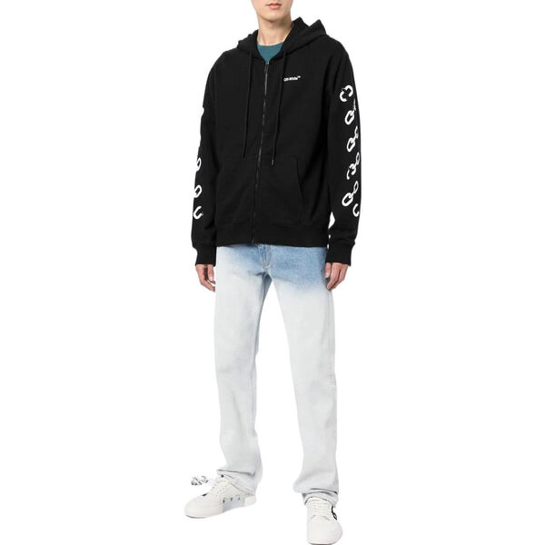 Толстовка Men's OFF-WHITE FW22 Chain Logo Printing Zipper Loose Fit Autumn Black, черный — фото 4