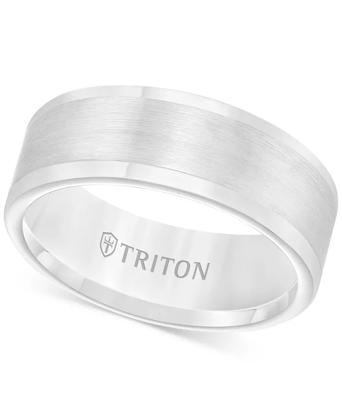 

Мужское обручальное кольцо 8 мм из белого или черного вольфрама Triton, серый