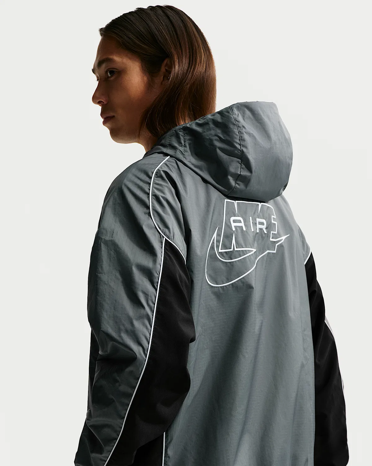 Мужская гибридная куртка Nike Air с полной застежкой-молнией, Smoke Grey/Black/White — фото 3