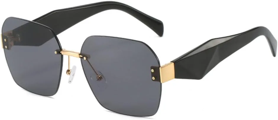 

Модные солнцезащитные очки без оправы для женщин, роскошные солнцезащитные очки без оправы, винтажные очки с ромбовидными зеркальными дужками MUTYNE, Black