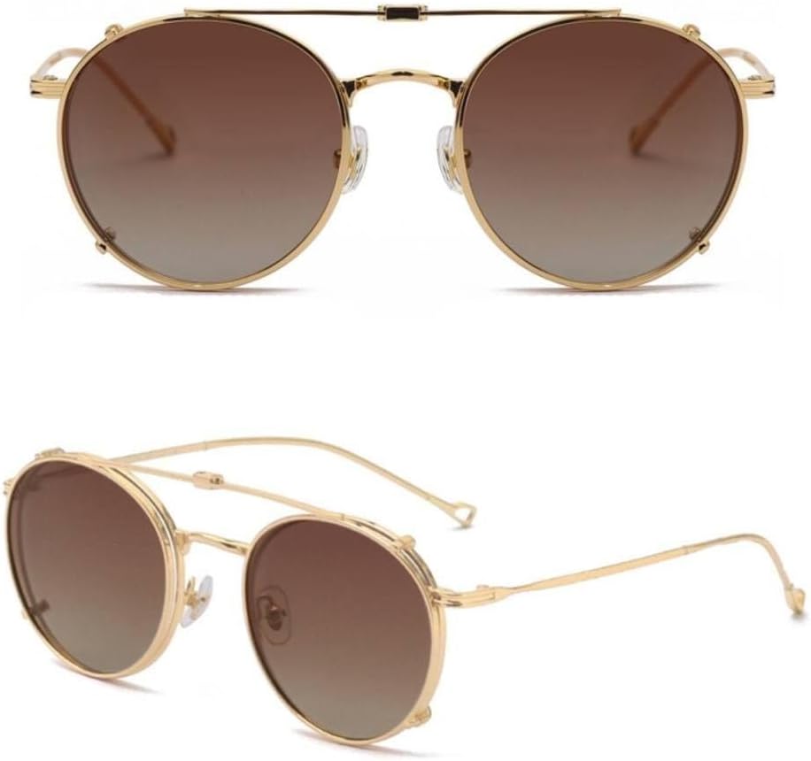 

Сине-зеленые круглые поляризованные солнцезащитные очки для мужчин, складные очки с зажимом для защиты от УФ-излучения UV400 для женщин, металлическая оправа для мужчин LXLHWN, Gold With Brown