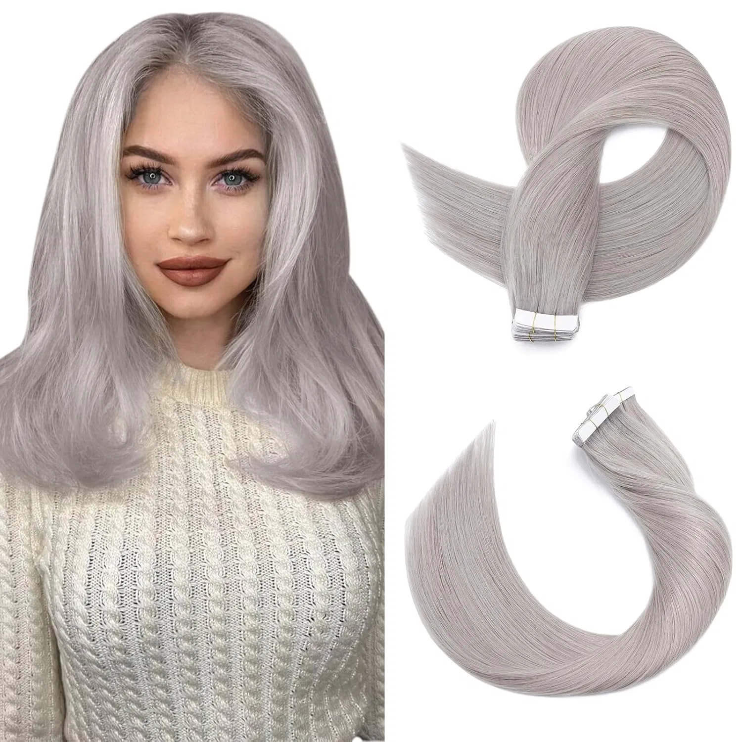 Невидимые ленточные наращивания волос SEGOHAIR из натуральных волос, серые Sego