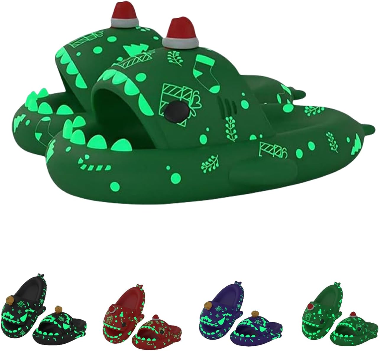 

Рождественские тапочки с акулой, Хэллоуинские тапочки с акулой, 3D тапочки с акулой светящиеся в темноте, толстая подошва, противоскользящие, для мужчин и женщин Generic