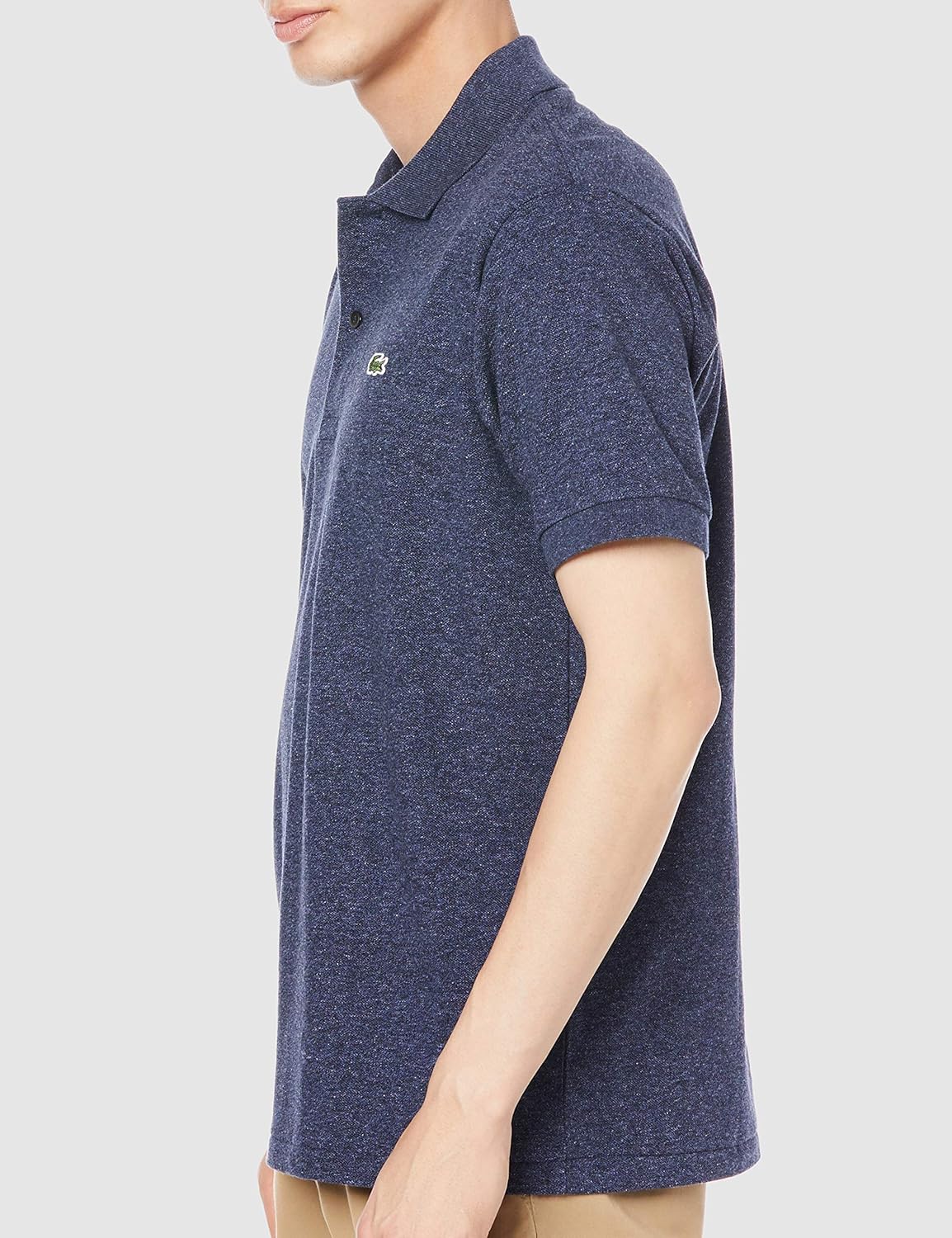 Мужская рубашка-поло Lacoste, L1264, классическая рубашка-поло с коротким рукавом (меланжевая пряжа) , синий — фото 3