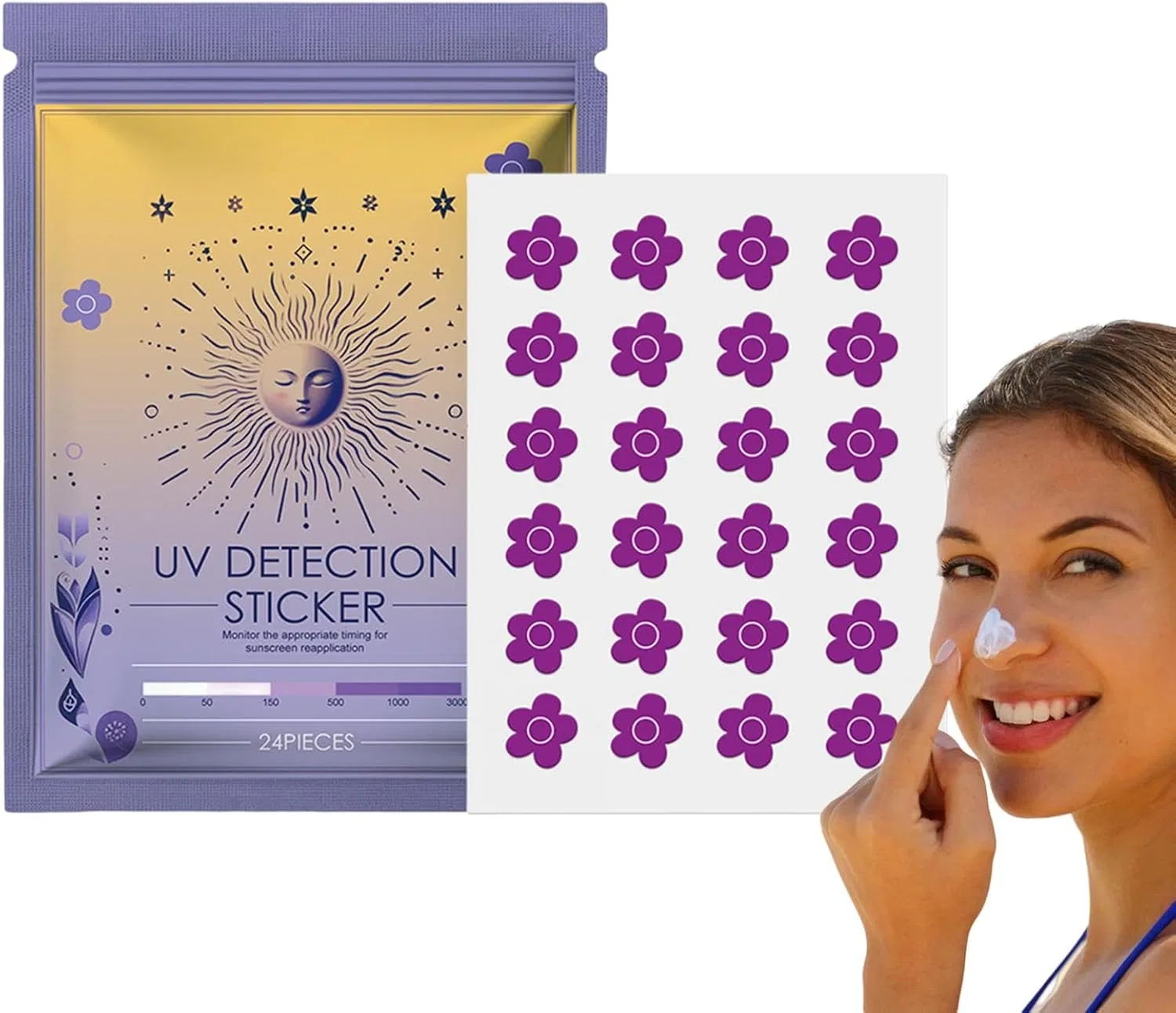 UV-стикер для обнаружения ультрафиолета DRBVXCV, 24 шт., цветы
