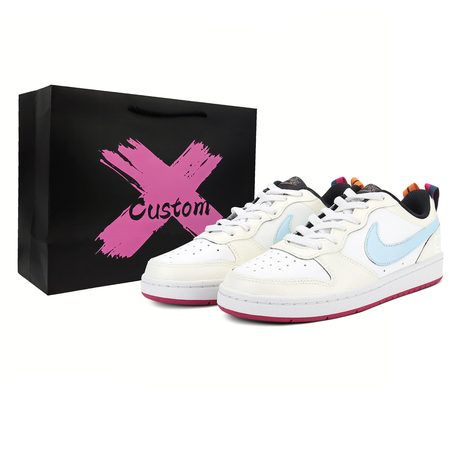 

Nike Court Borough Leather Abrasion Resistant Low top Kids' Skateboarding Shoes White Blue Teenagers