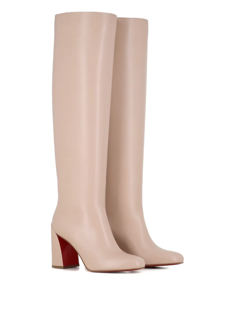 Кожаные сапоги до колена на широком каблуке Christian Louboutin, нейтральный — фото 2