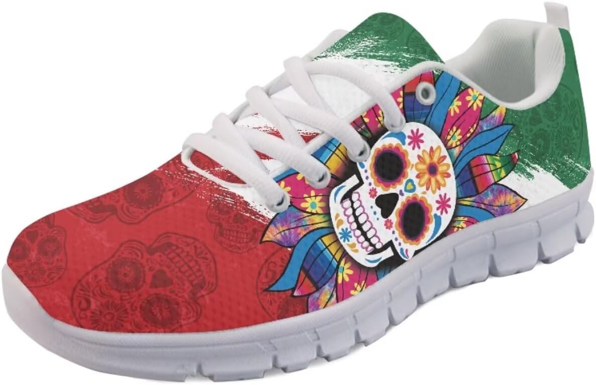 

Кроссовки Forchrinse Mexico Splash Ink унисекс, национальные прогулочные теннисные кроссовки для женщин и мужчин, легкие кроссовки для фестиваля, Mexican Flag Skull Print