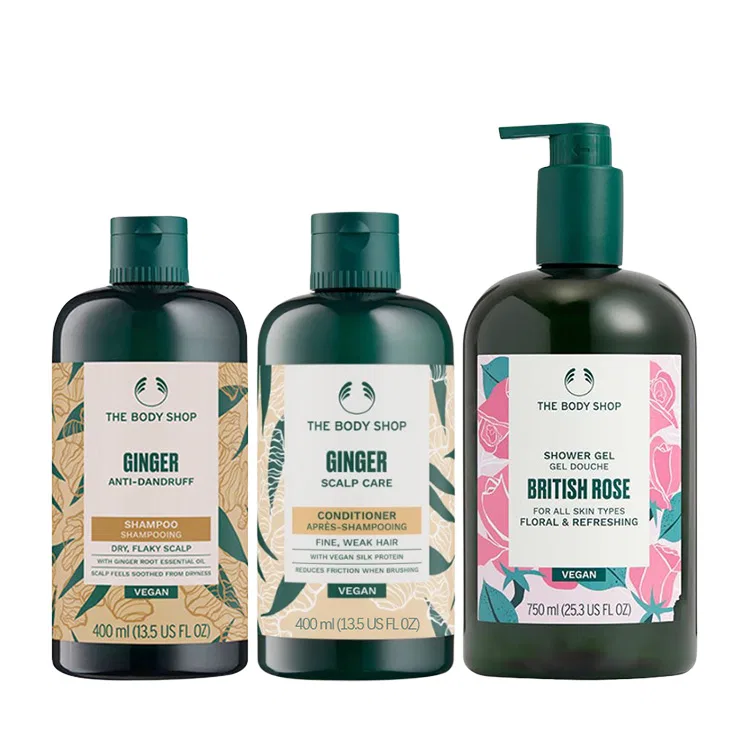 Набор для волос и тела THE BODY SHOP Ginger Shampoo 400ml + Conditioner 400ml + Rose Shower Gel 750ml