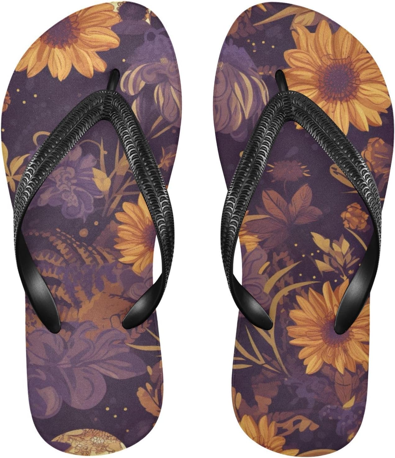 

Сандалии Flowers с цветочным черепом и подсолнухом, пляжные летние повседневные шлепанцы для женщин и мужчин Kfbe, Floral Skull