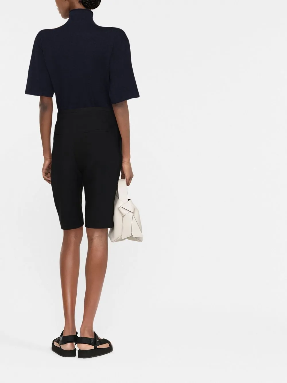 Трикотажный топ с высоким воротником и короткими рукавами JIL SANDER, синий — фото 4