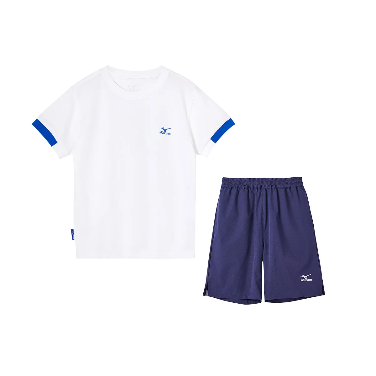 Детская повседневная спортивная футболка с круглым вырезом Mizuno, Blue Short-Sleeved+Royal Blue Shorts — фото 4
