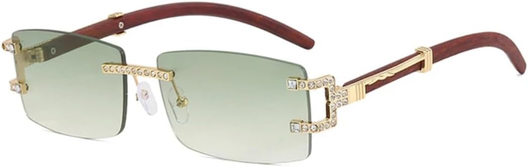 

Солнцезащитные очки без оправы с бриллиантами для женщин и мужчин, роскошные прямоугольные очки со стразами, стильные, популярные, с защитой от УФ-излучения UV400 UATXTAU, Gradientgreen