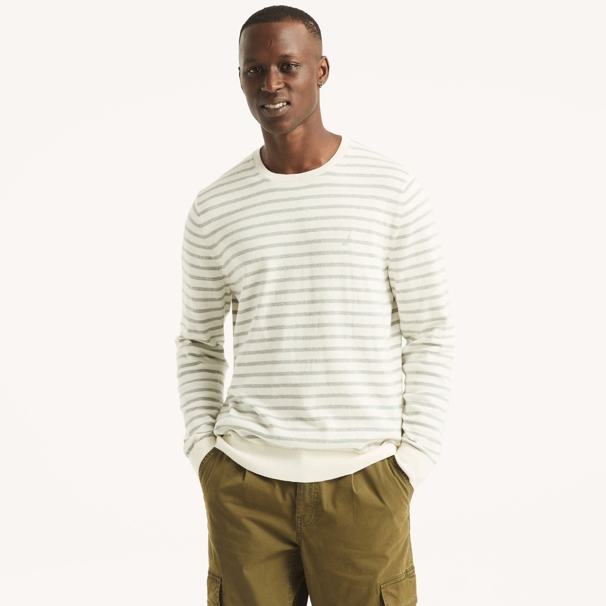 

Мужской свитер Nautica Navtech Striped Crewneck, цвет marshmallow