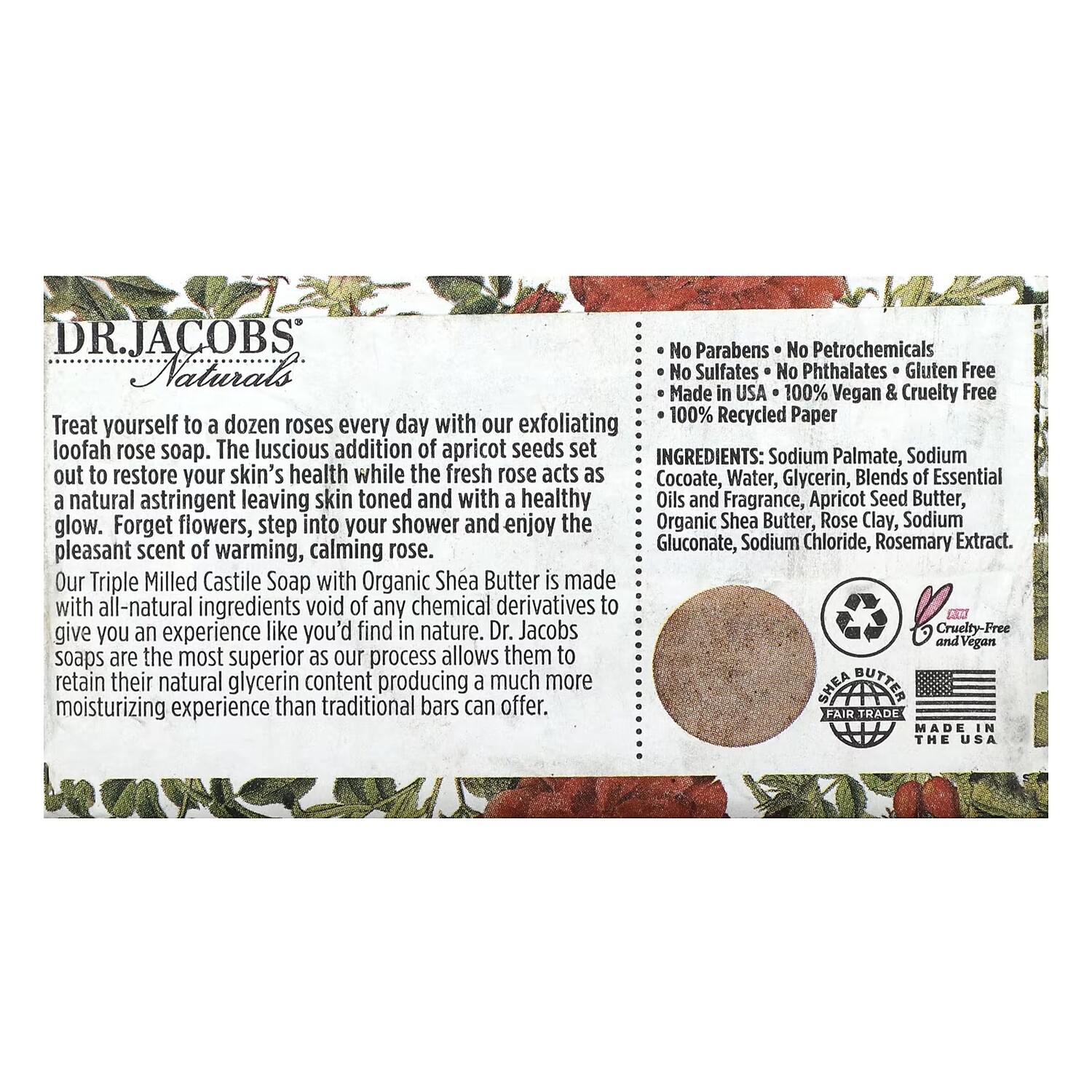 Jacobs Naturals Loofah Отшелушивающее кастильское мыло Lucy Rose, 5 унций (142 г) Dr. Jacobs Naturals — фото 2