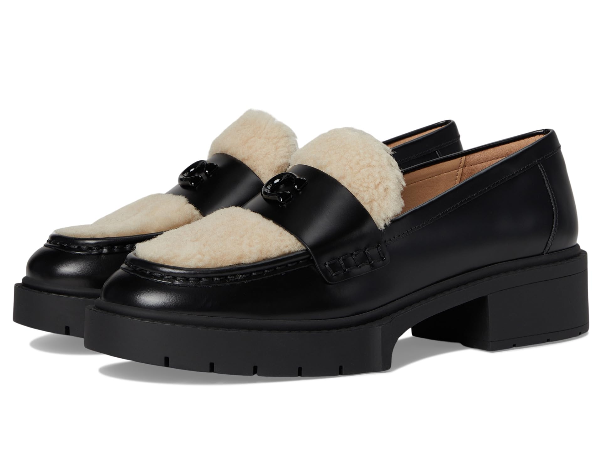 Лоферы COACH Leah Shearling Loafer, Black/Natural