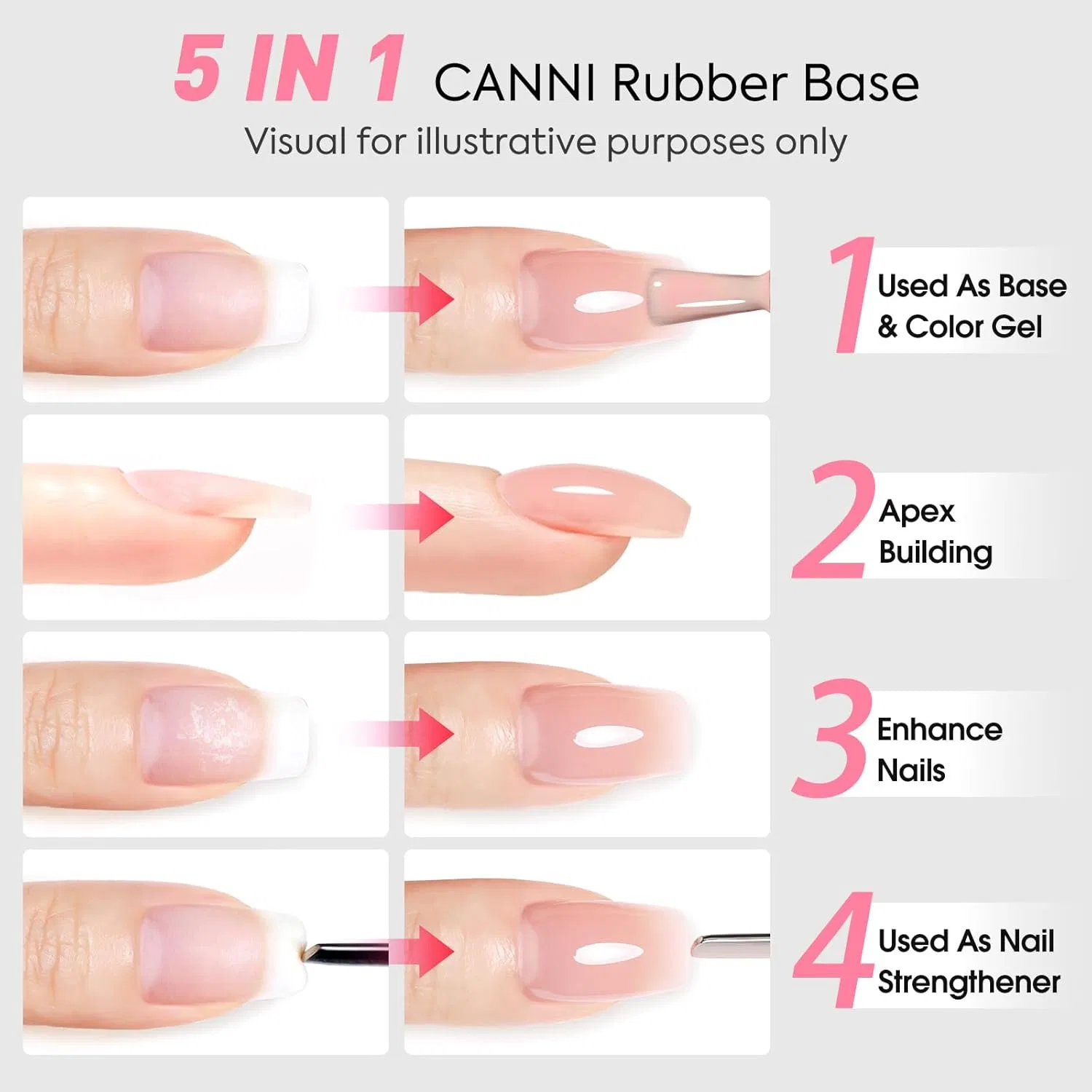 Каучуковая база CANNI 5-в-1 для гель-лака, 6 цветов Canni, Colour Gel — фото 3
