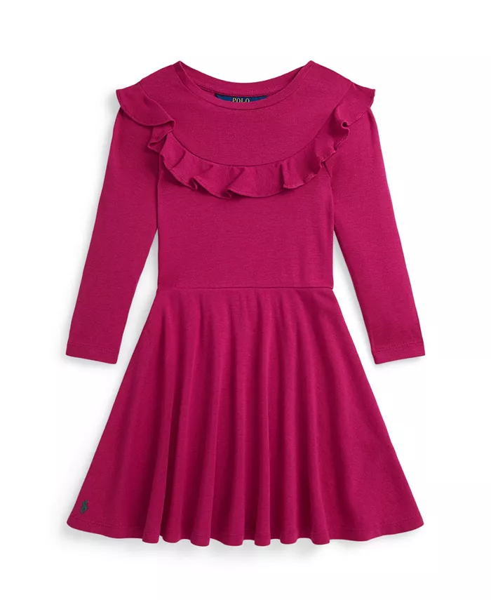 

Длинное платье с рюшами и длинными рукавами для девочек 2T-6X Polo Ralph Lauren, розовый