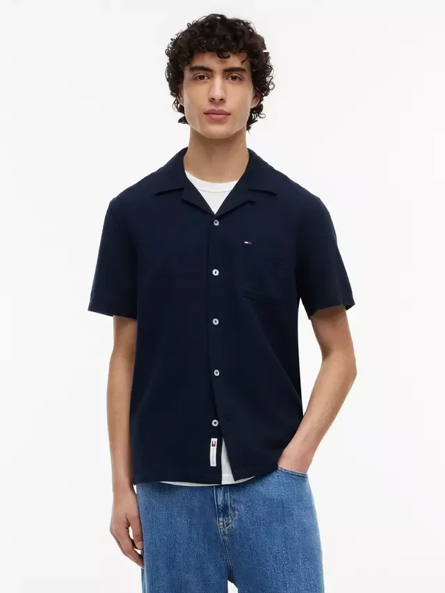 Рубашка из смеси льна, прямого кроя, с отложным воротником Tommy Hilfiger, Dark Blue