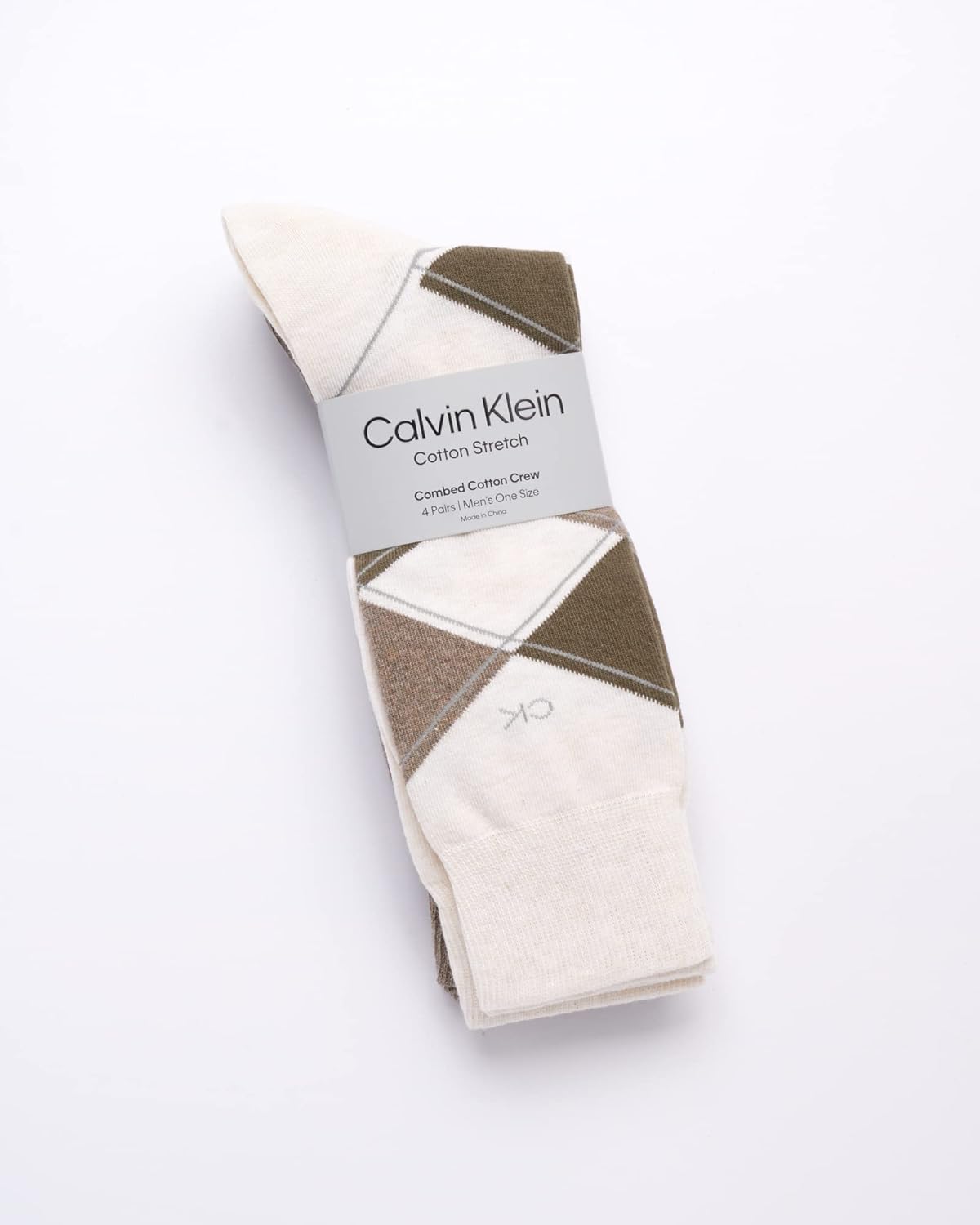 Мужские носки Calvin Klein Crew Socks - 4 пары, легкие, влагоотводящие, мягкие, спортивные носки для мужчин, для занятий спортом и бега, Tan Argyle — фото 2