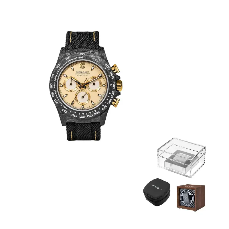

CRONUSART Klos Daytona Автоматический механический механизм Часы на холщовом ремешке Мужские часы Белый циферблат